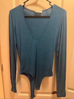 Slate Blue V-Neck Long Sleeve Bodysuit